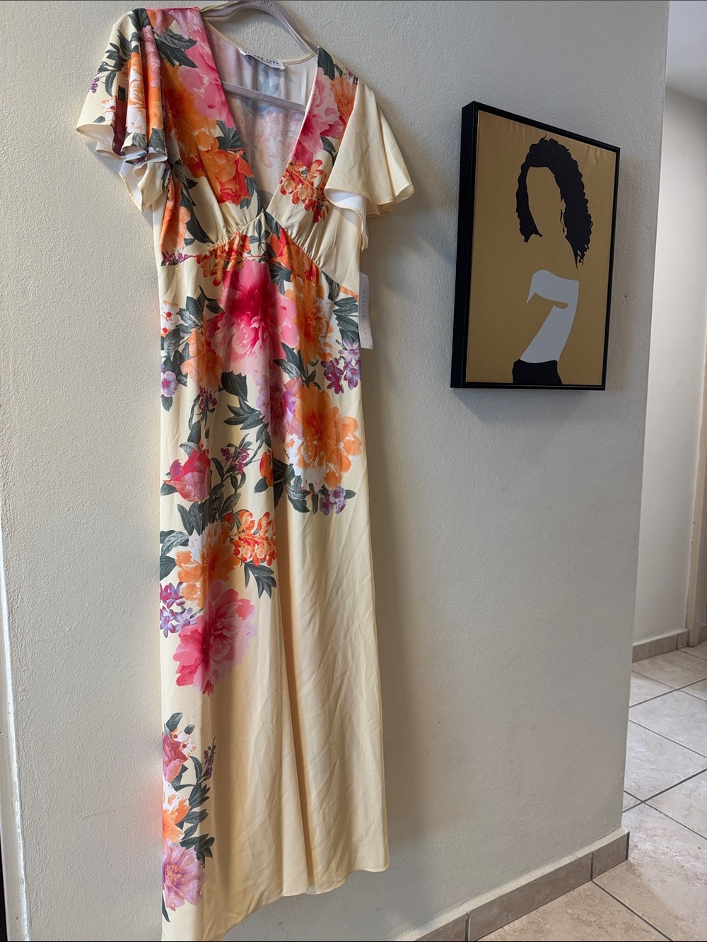 Maison Tara Cream Maxi Dress with Pink & Orange Floral Print